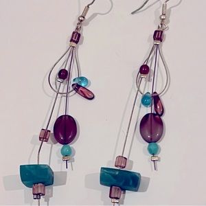 Purple, turquoise and gold drop earrings circa 2000s